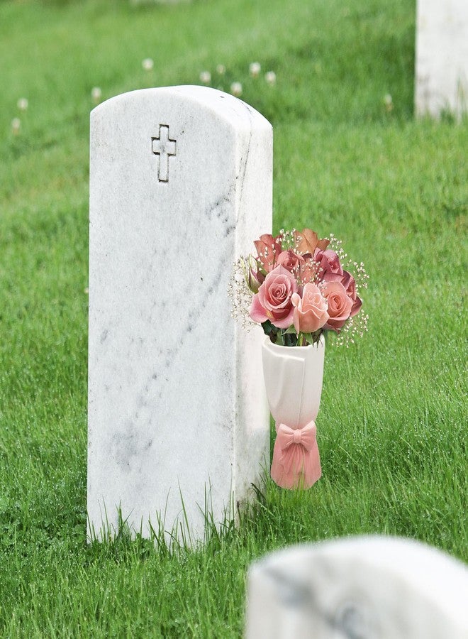 Oooct Cemetery Vase for Grave Decorations with Metal Spike, Ceramics Vase for Memorial Markers, Graveside Decor Sign for Outdoor Yard Lawn - Image 2